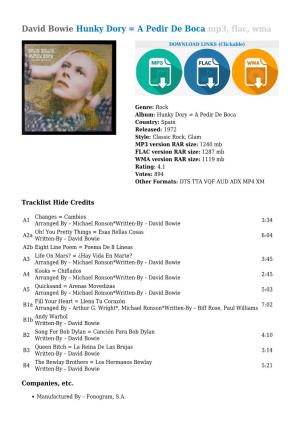 David Bowie Hunky Dory = a Pedir De Boca Mp3, Flac, Wma