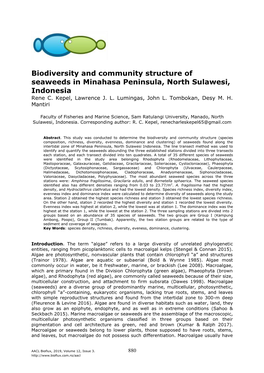 Biodiversity and Community Structure of Seaweeds in Minahasa Peninsula, North Sulawesi, Indonesia Rene C