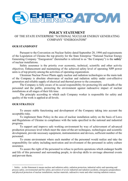Statement on the Policy of NNEGC "Energoatom"