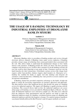 The Usage of E-Banking Technology by Industrial Employees at Dhanlaxmi Bank in Mysuru