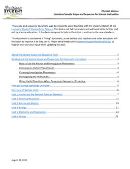 Physical Science Sample Scope and Sequence