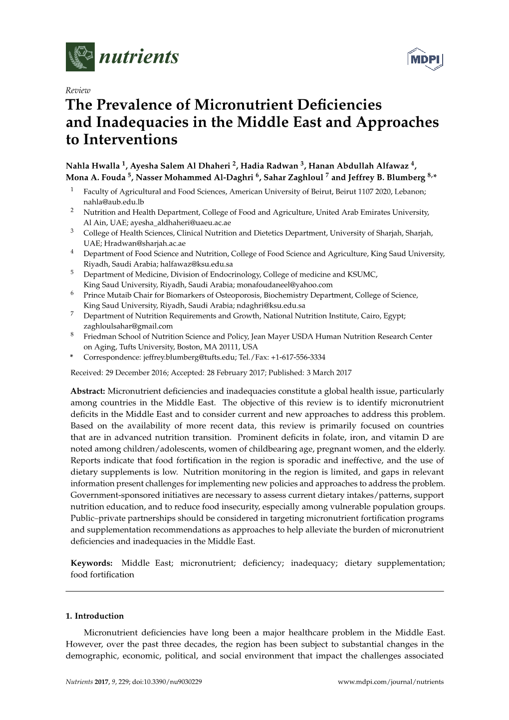 The Prevalence of Micronutrient Deficiencies and Inadequacies In