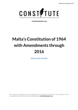 Malta's Constitution of 1964 with Amendments Through 2016