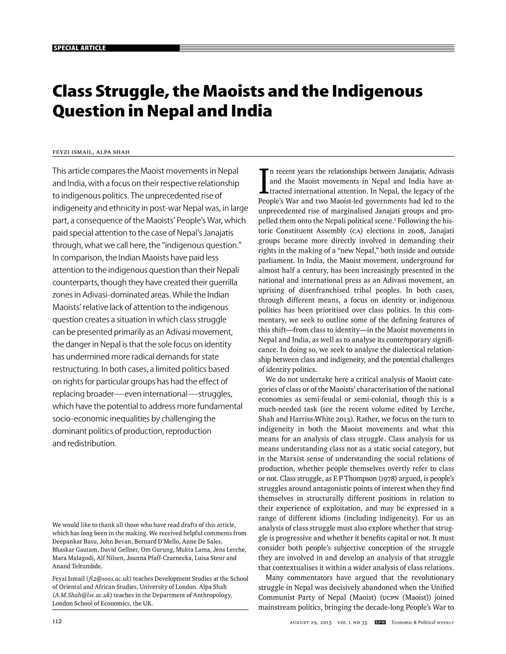 Class Struggle, the Maoists and the Indigenous Question in Nepal and India
