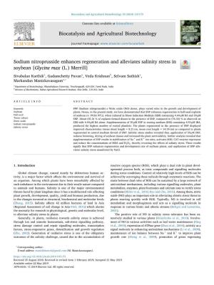 Sodium Nitroprusside Enhances Regeneration and Alleviates Salinity Stress in Soybean [Glycine Max (L.) Merrill] T
