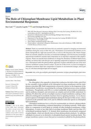 The Role of Chloroplast Membrane Lipid Metabolism in Plant Environmental Responses