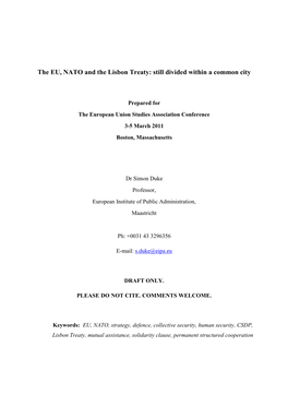 The EU and NATO and the Lisbon Treaty