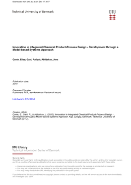 Innovation in Integrated Chemical Product-Process Design - Development Through a Model-Based Systems Approach
