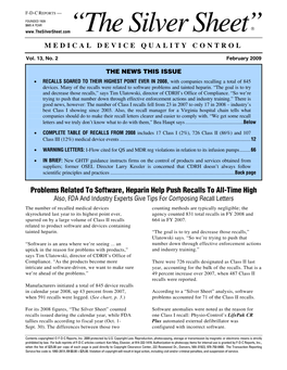 “The Silver Sheet” MEDICAL DEVICE QUALITY CONTROL