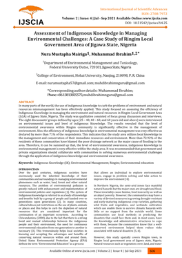 Assessment of Indigenous Knowledge in Managing Environmental Challenges: a Case Study of Ringim Local Government Area of Jigawa State, Nigeria