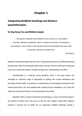 Chapter 1 Integrating Buddhist Teachings and Western Psychotherapies