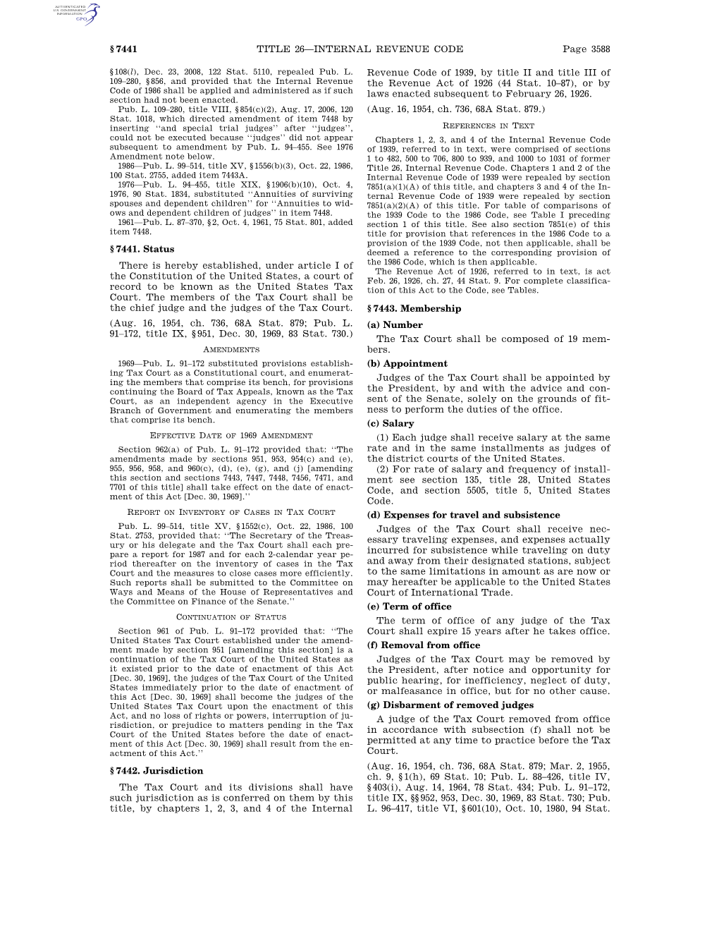 Page 3588 TITLE 26—INTERNAL REVENUE CODE § 7441