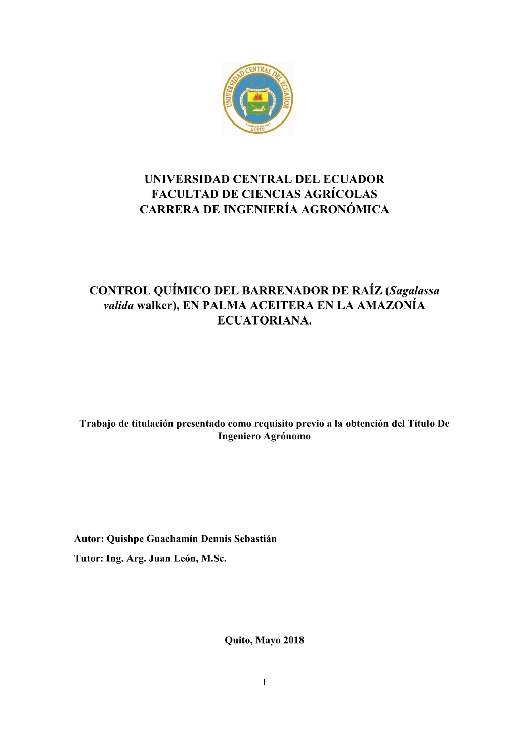 Universidad Central Del Ecuador Facultad De Ciencias Agrícolas Carrera De Ingeniería Agronómica
