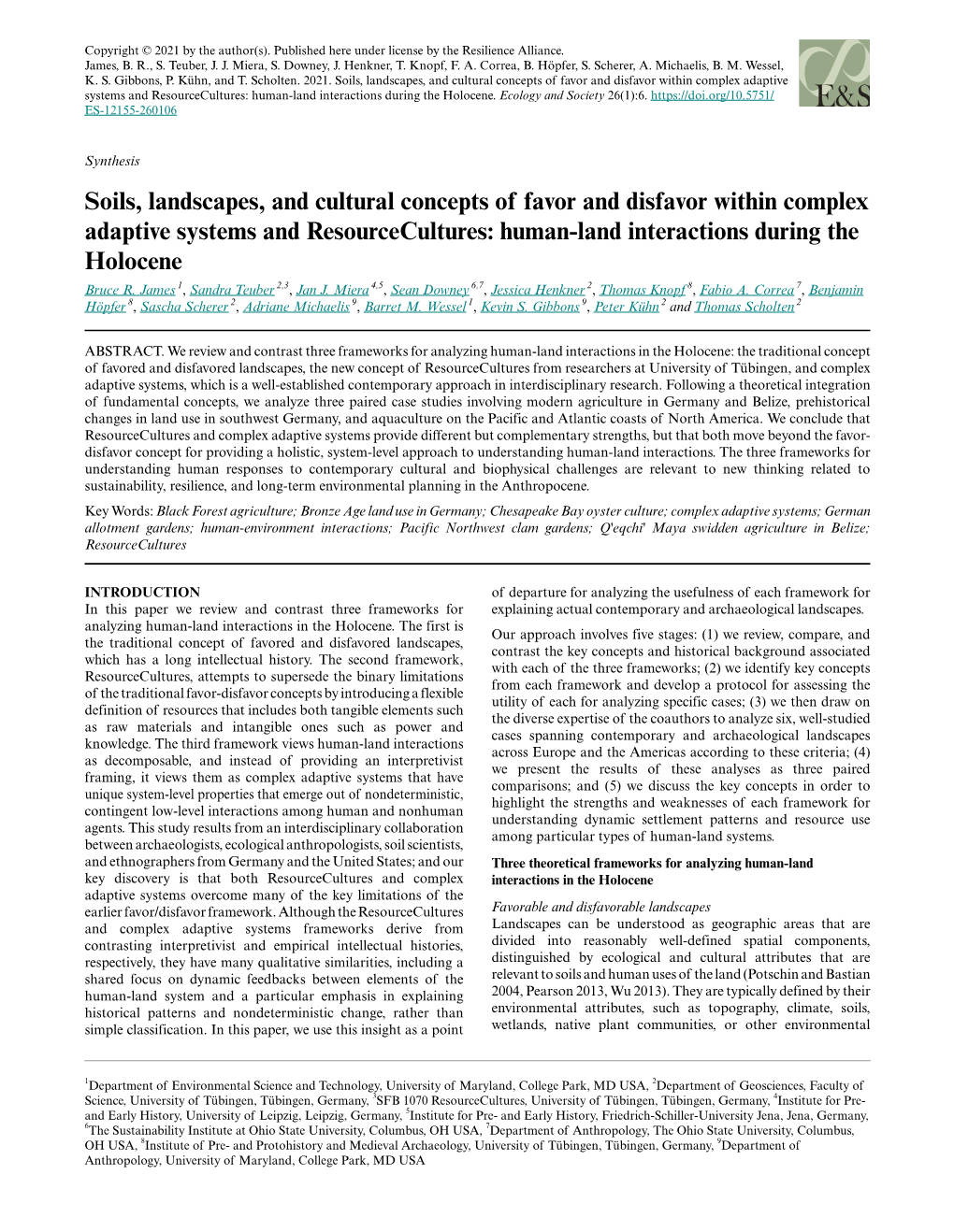 Soils, Landscapes, and Cultural Concepts of Favor and Disfavor Within Complex Adaptive Systems and Resourcecultures: Human-Land Interactions During the Holocene