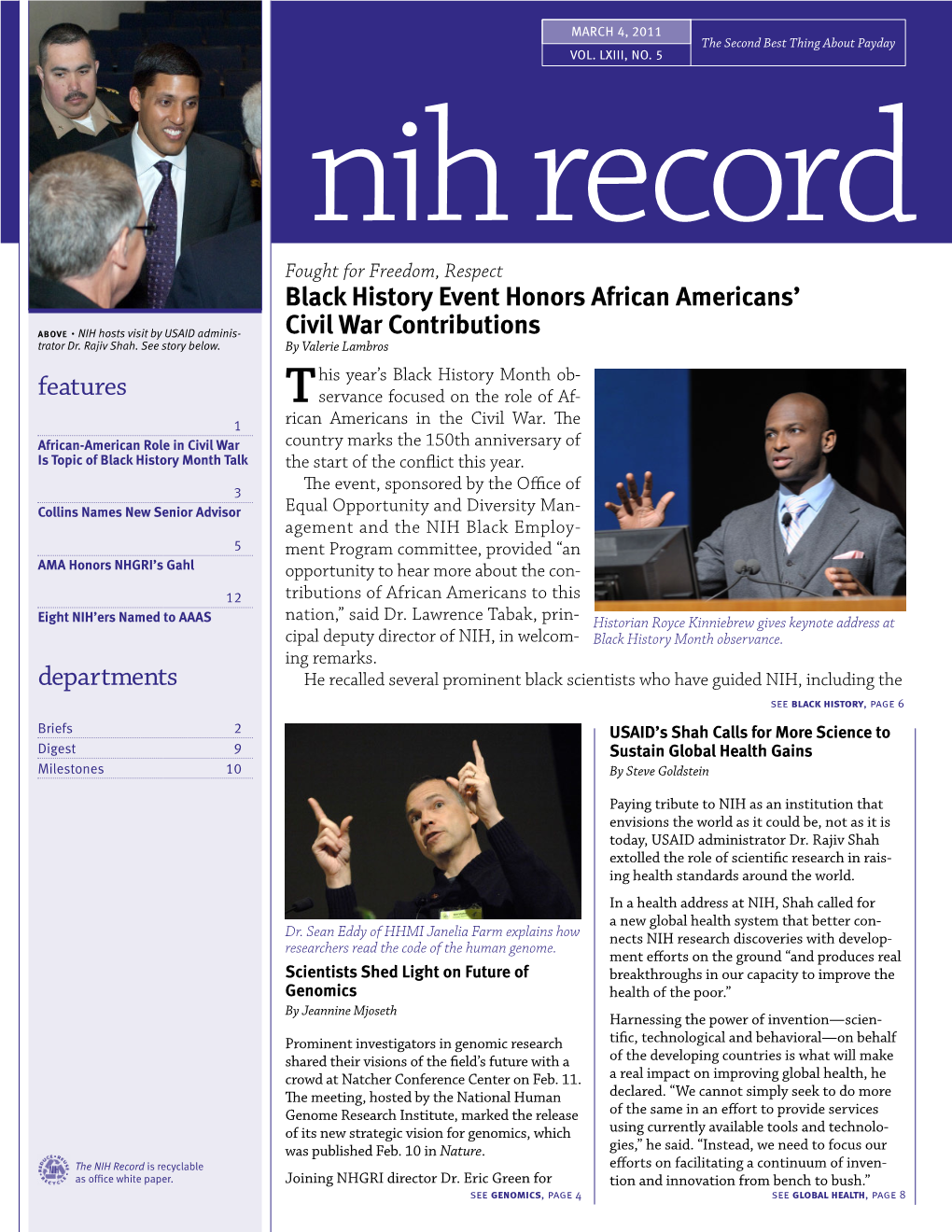 March 4, 2011, NIH Record, Vol. LXIII, No. 5