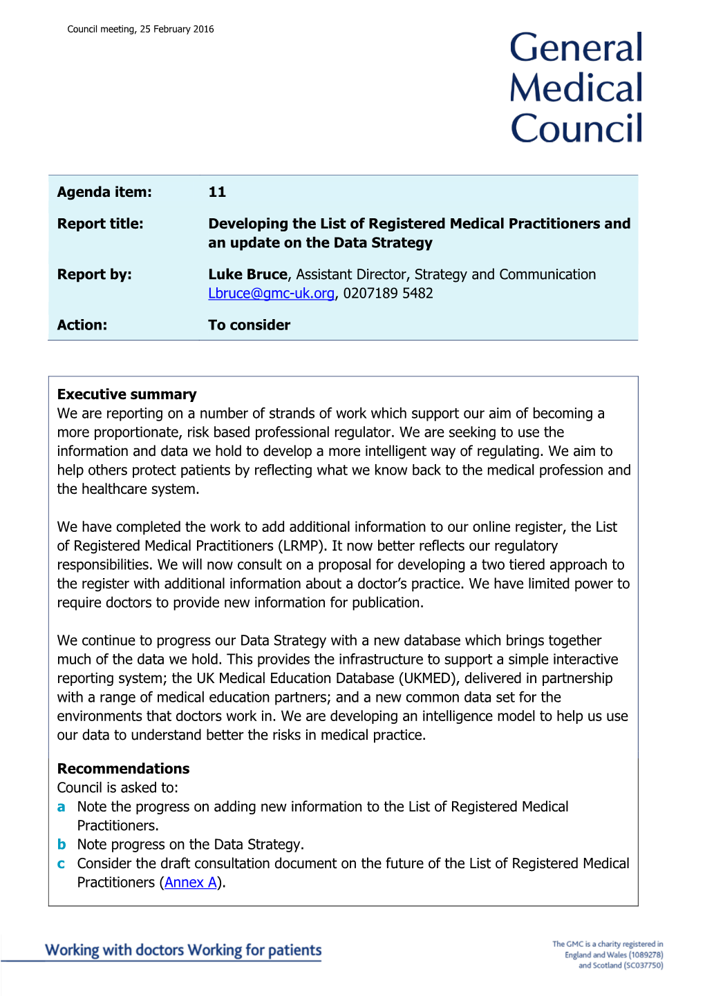 Developing the List of Registered Medical Practitioners and an Update on the Data Strategy