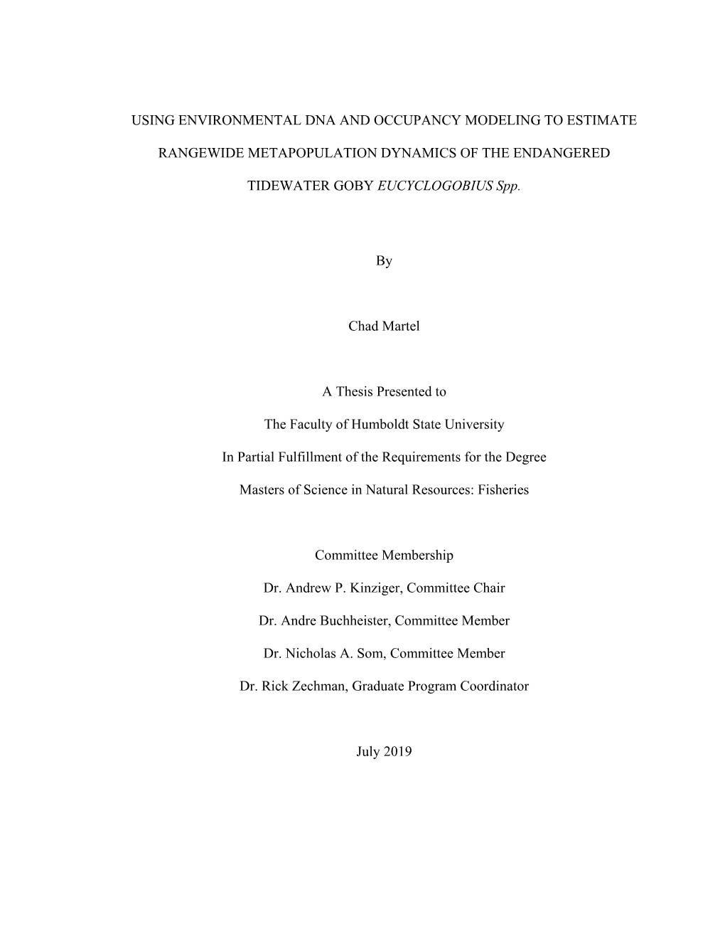 Using Environmental Dna and Occupancy Modeling to Estimate