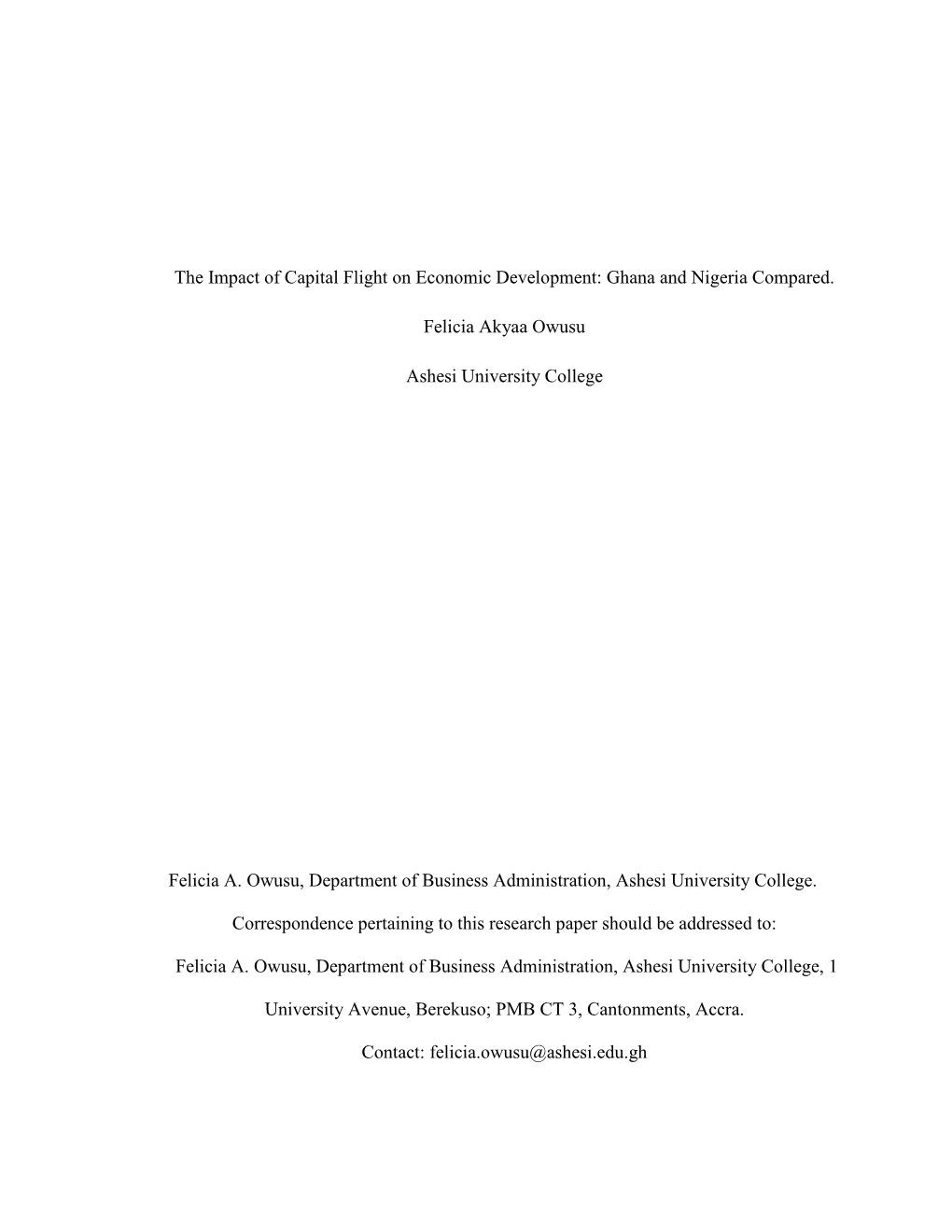 The Impact of Capital Flight on Economic Development: Ghana and Nigeria Compared