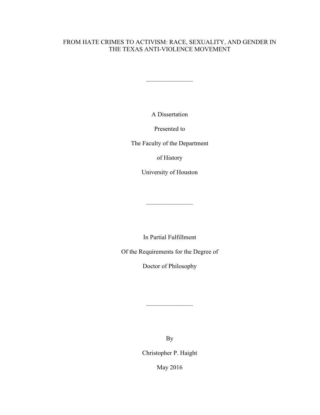 From Hate Crimes to Activism: Race, Sexuality, and Gender in the Texas Anti-Violence Movement