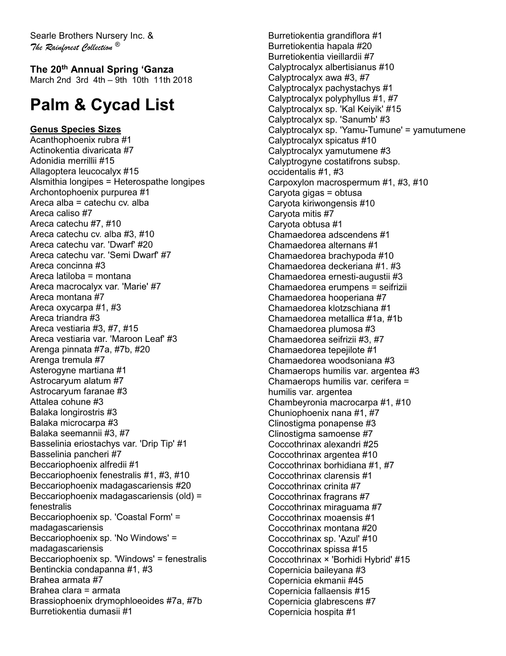 Palm & Cycad List