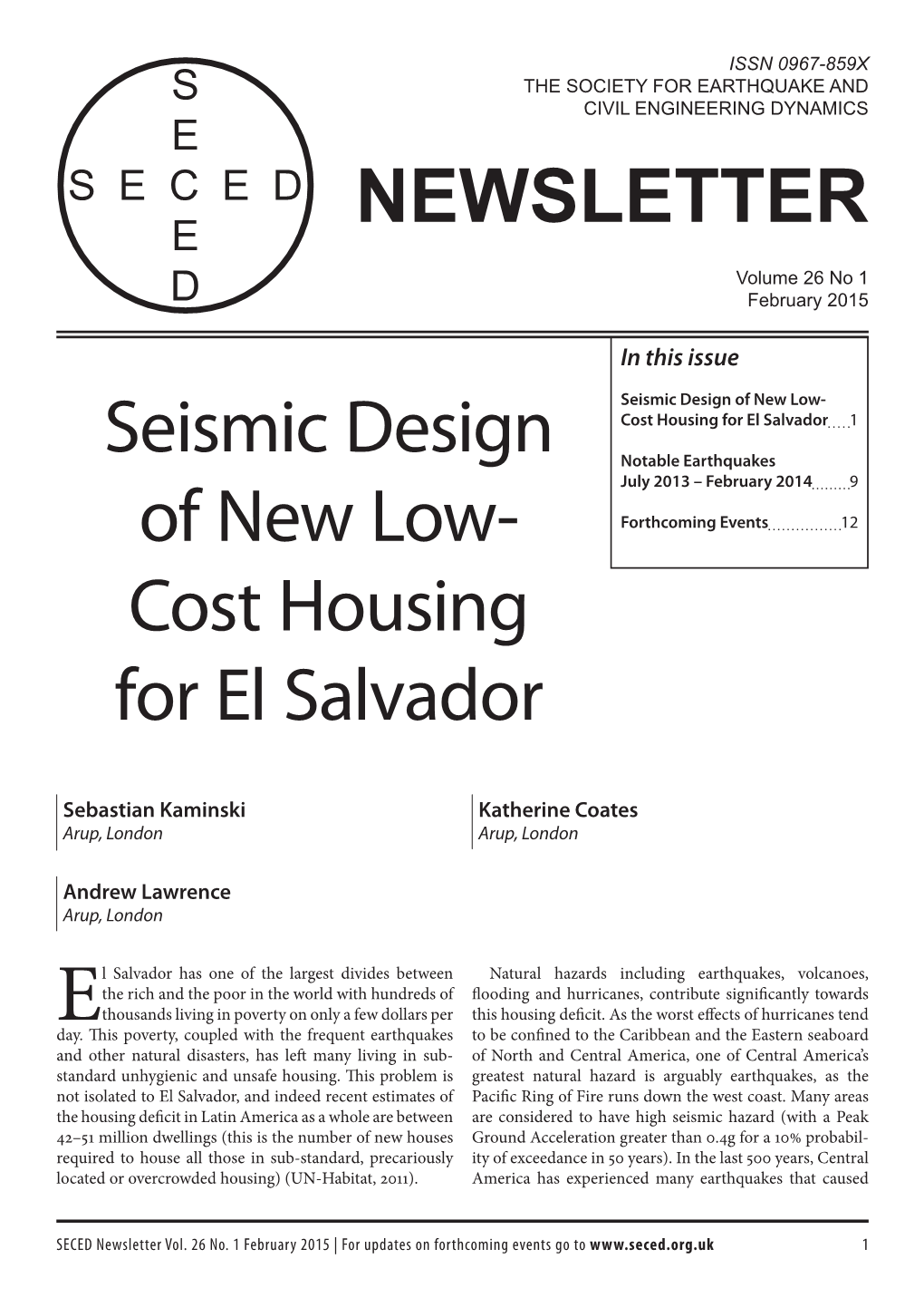 NEWSLETTER Seismic Design of New Low- Cost Housing for El