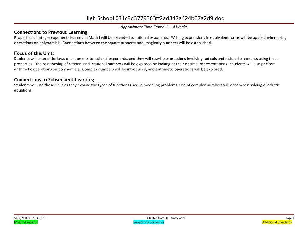 High School Math 2 Unit 1: Extending the Number System