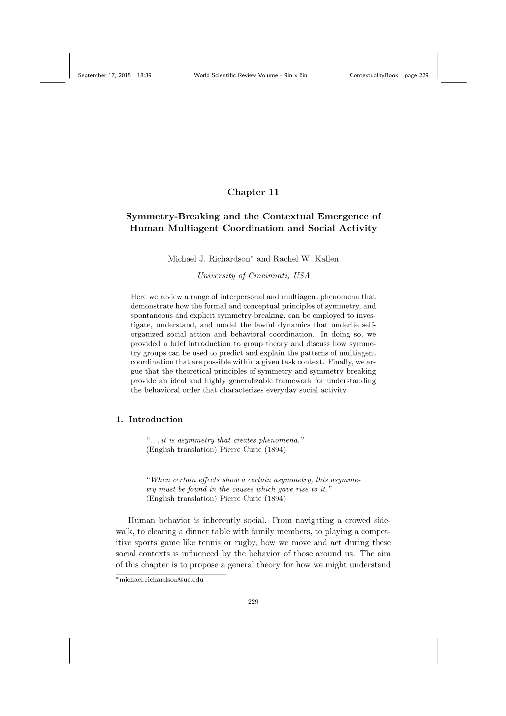 Chapter 11 Symmetry-Breaking and the Contextual Emergence Of