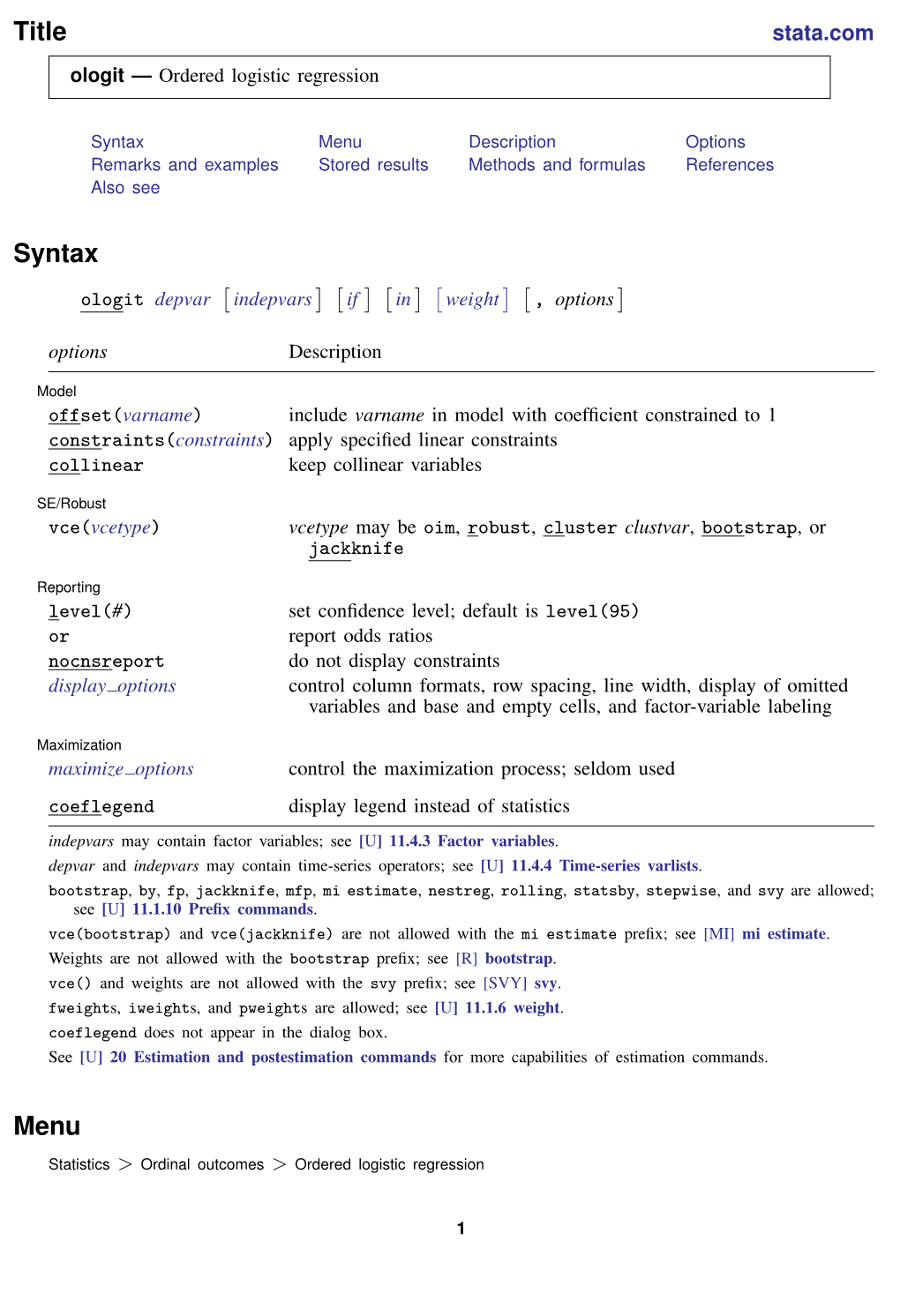 Ologit — Ordered Logistic Regression