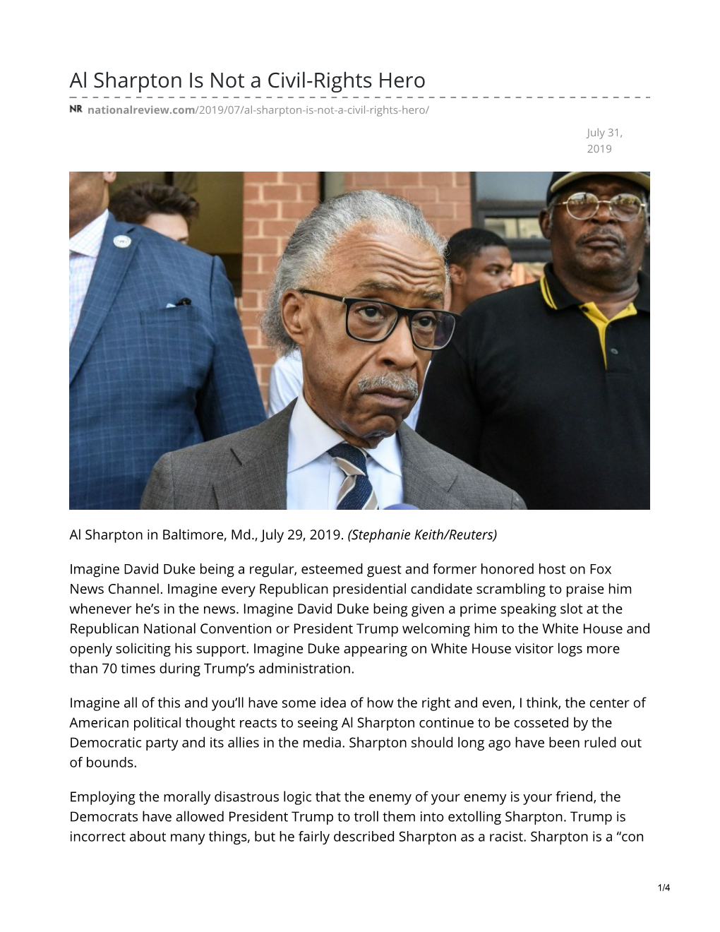 Al Sharpton Is Not a Civil-Rights Hero