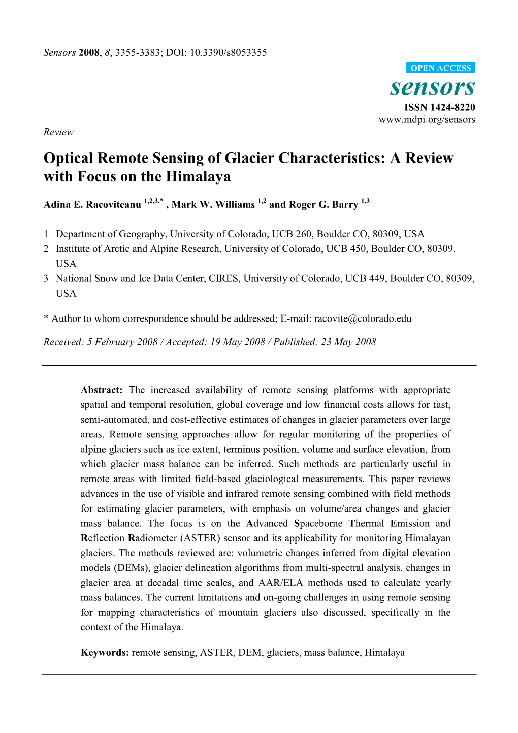 Optical Remote Sensing of Glacier Characteristics: a Review with Focus on the Himalaya