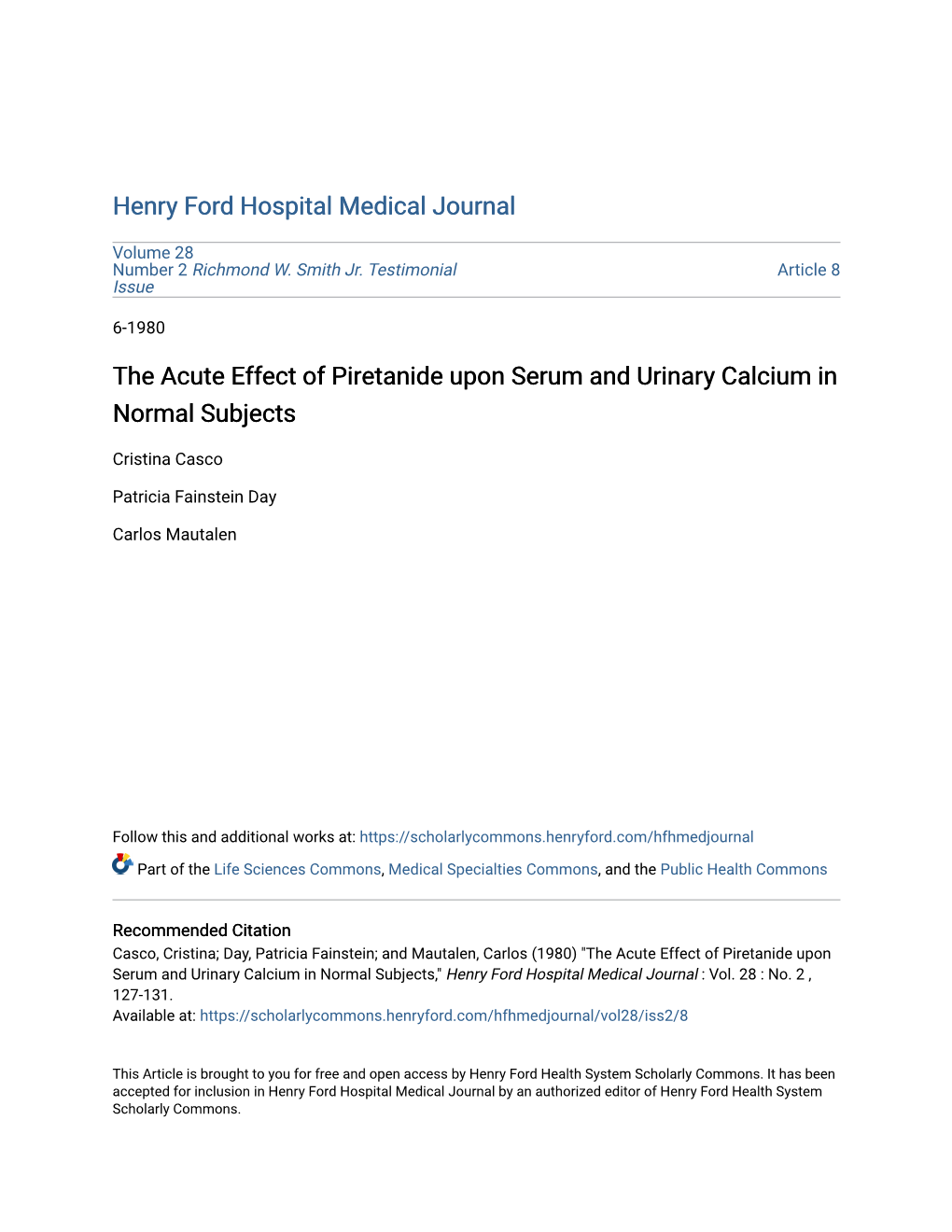 The Acute Effect of Piretanide Upon Serum and Urinary Calcium in Normal Subjects