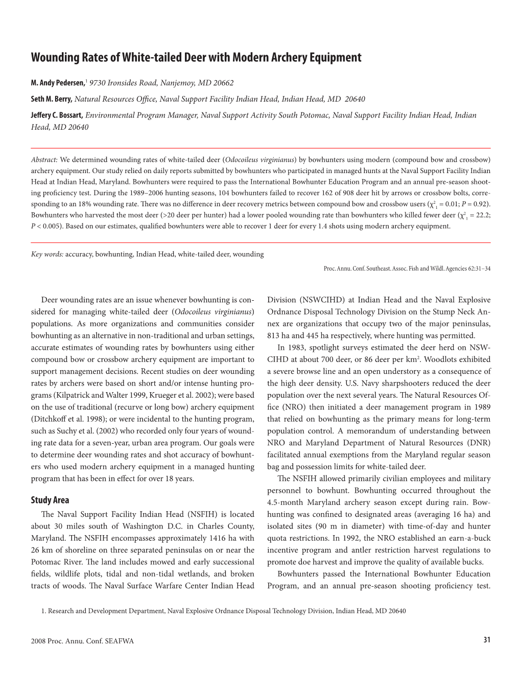 Wounding Rates of White-Tailed Deer with Modern Archery Equipment