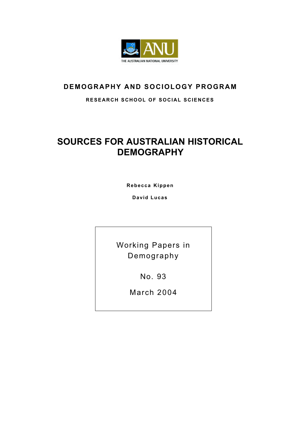 Historical Demogrphy Sources