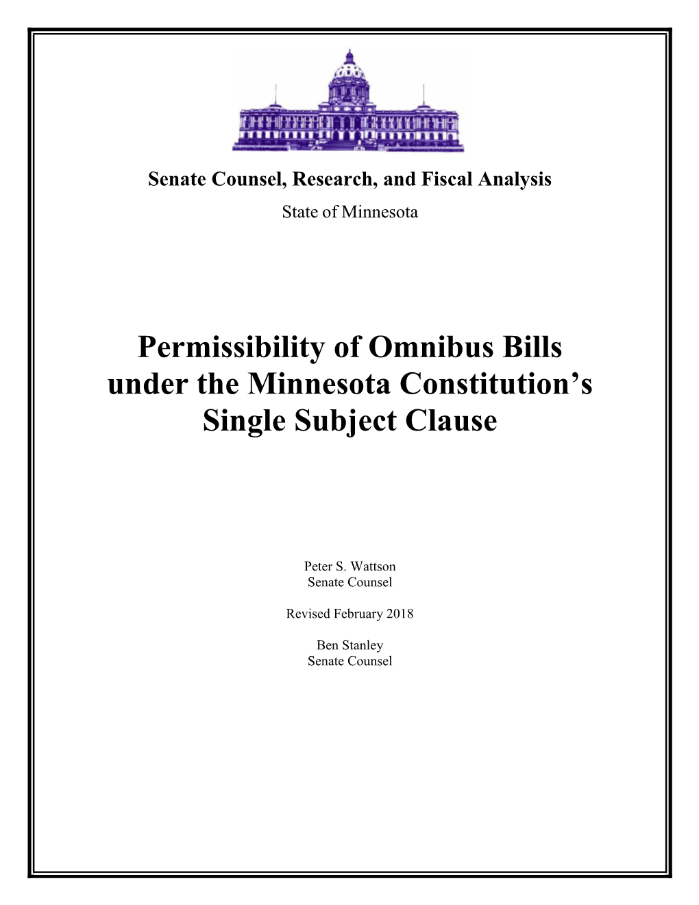 Permissibility of Omnibus Bills Under the Minnesota Constitution's Single