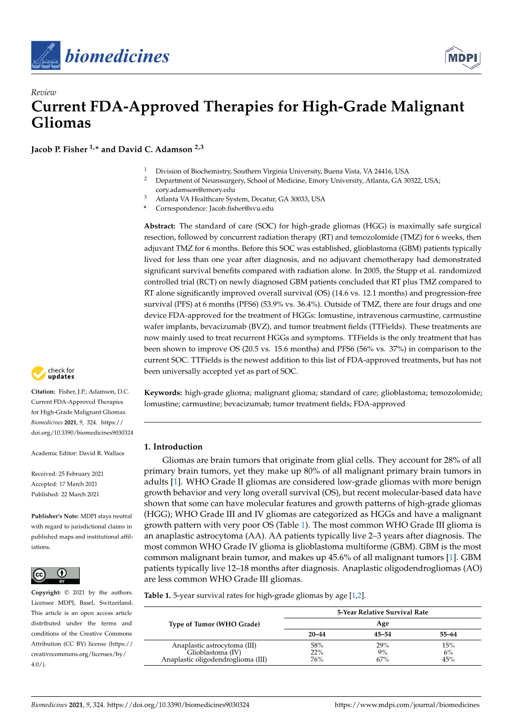 Current FDA-Approved Therapies for High-Grade Malignant Gliomas