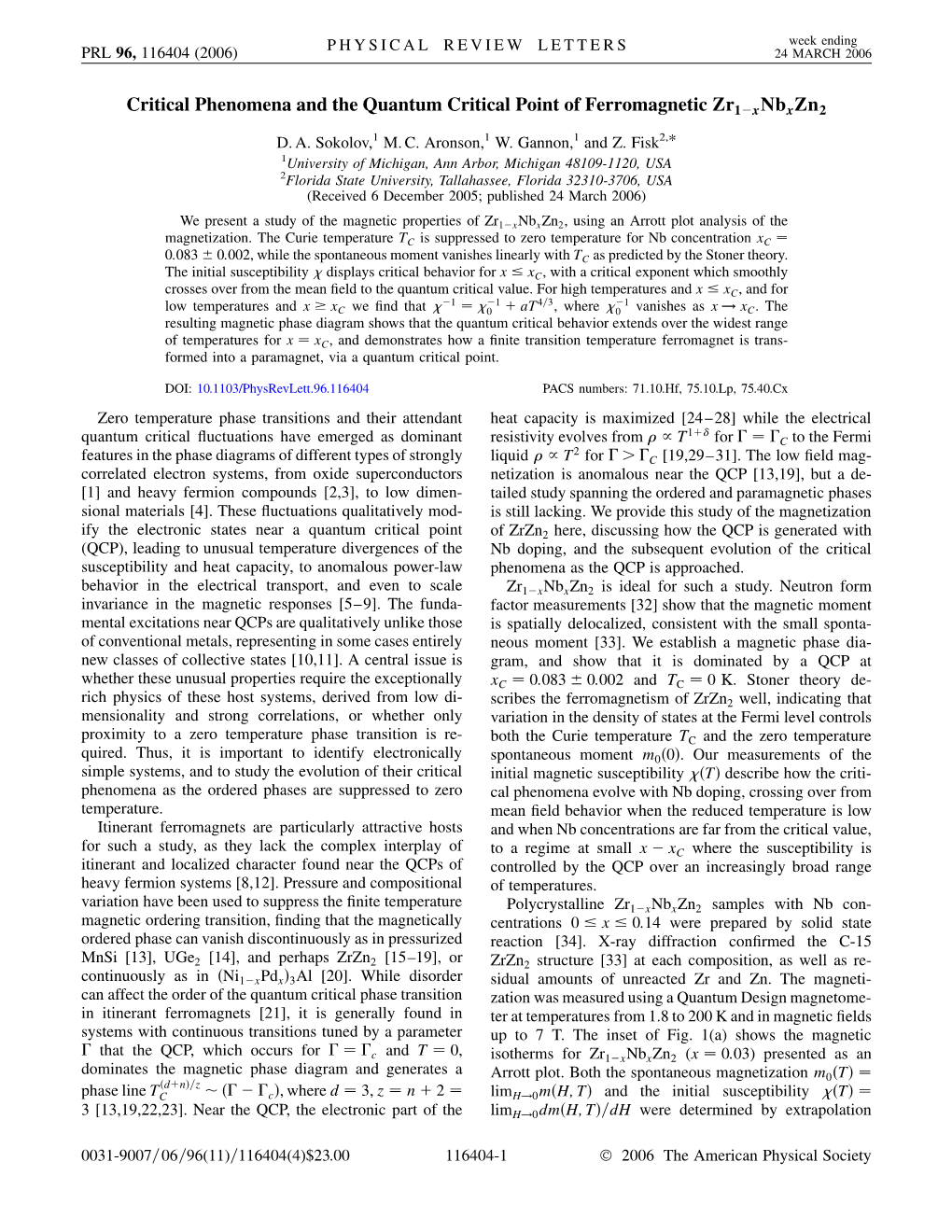 Critical Phenomena and the Quantum Critical Point of Ferromagnetic Zr1�Xnbxzn2
