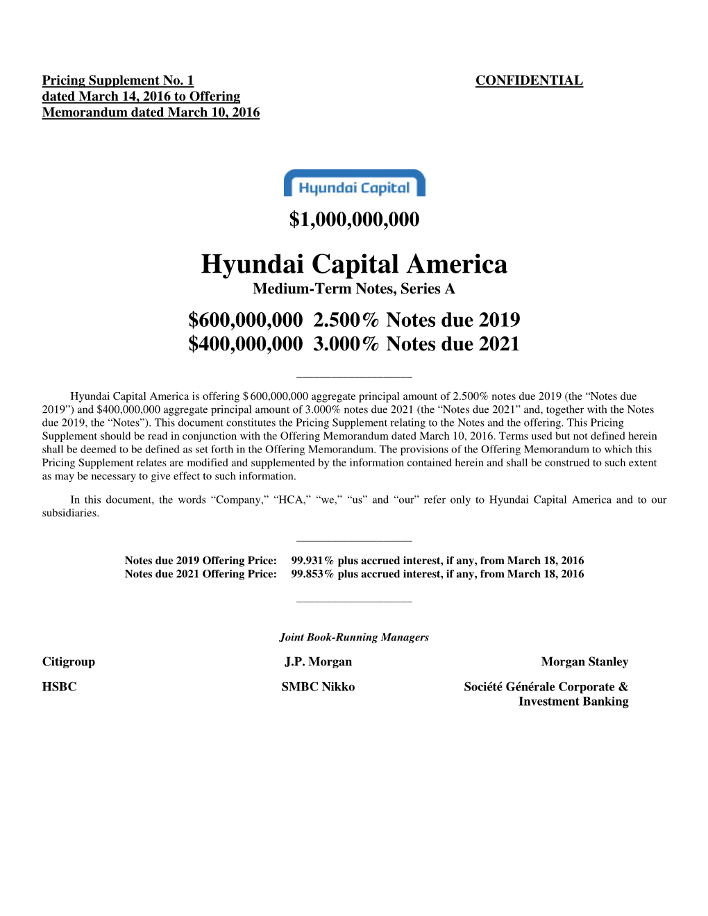 Hyundai Capital America Medium-Term Notes, Series A
