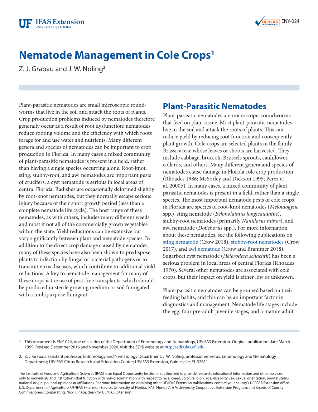 Nematode Management in Cole Crops1 Z
