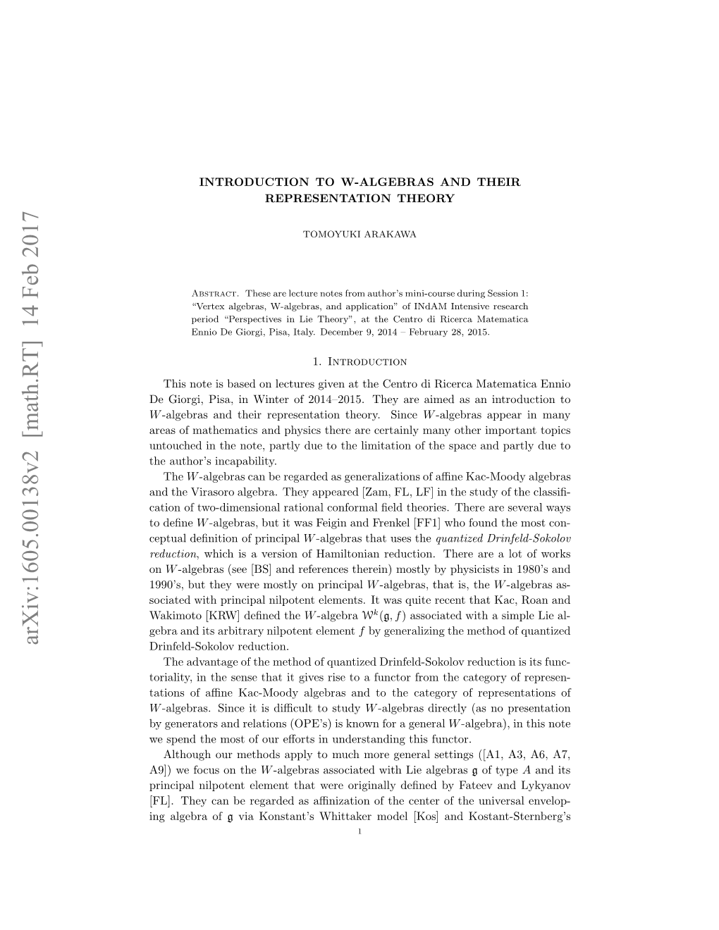 Arxiv:1605.00138V2 [Math.RT] 14 Feb 2017 Rnedsklvreduction