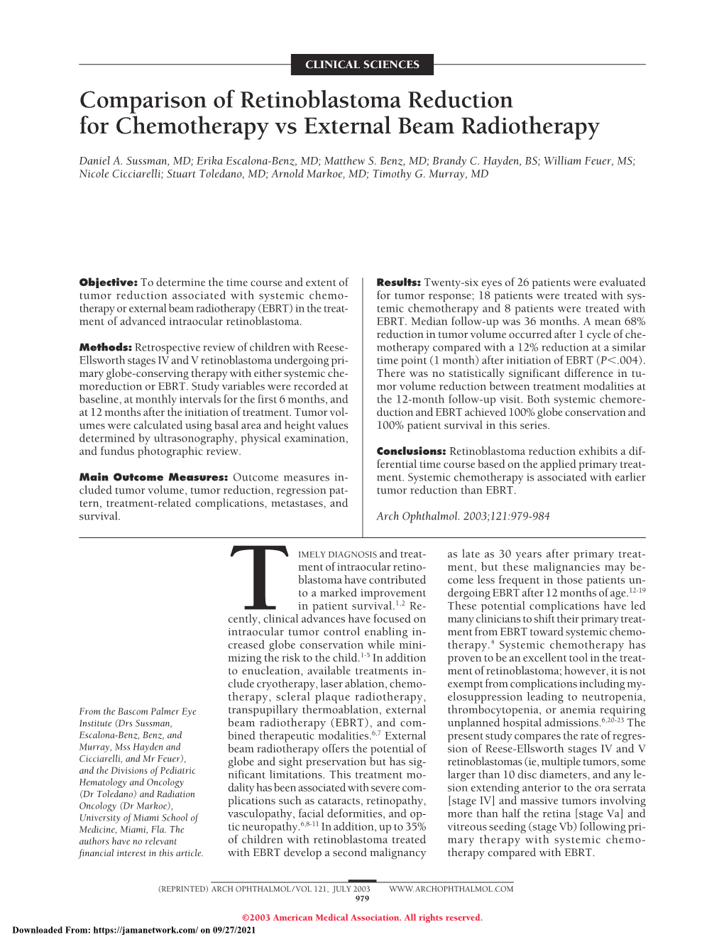 Comparison of Retinoblastoma Reduction for Chemotherapy Vs External Beam Radiotherapy