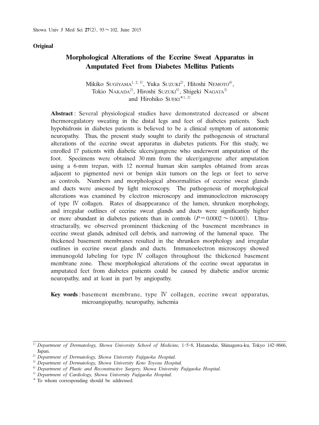 Morphological Alterations of the Eccrine Sweat Apparatus in Amputated Feet from Diabetes Mellitus Patients