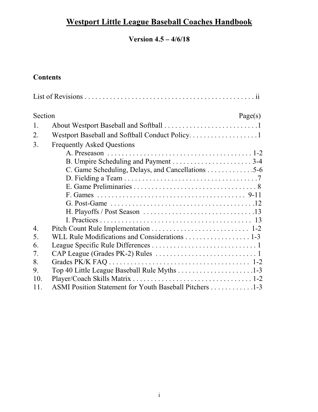 Westport Little League Baseball Coaches Handbook