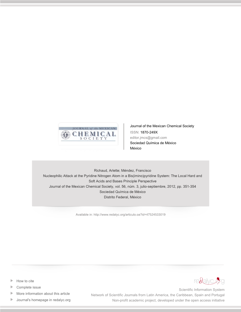 Pyridine System: the Local Hard and Soft Acids and Bases Principle Perspective Journal of the Mexican Chemical Society, Vol