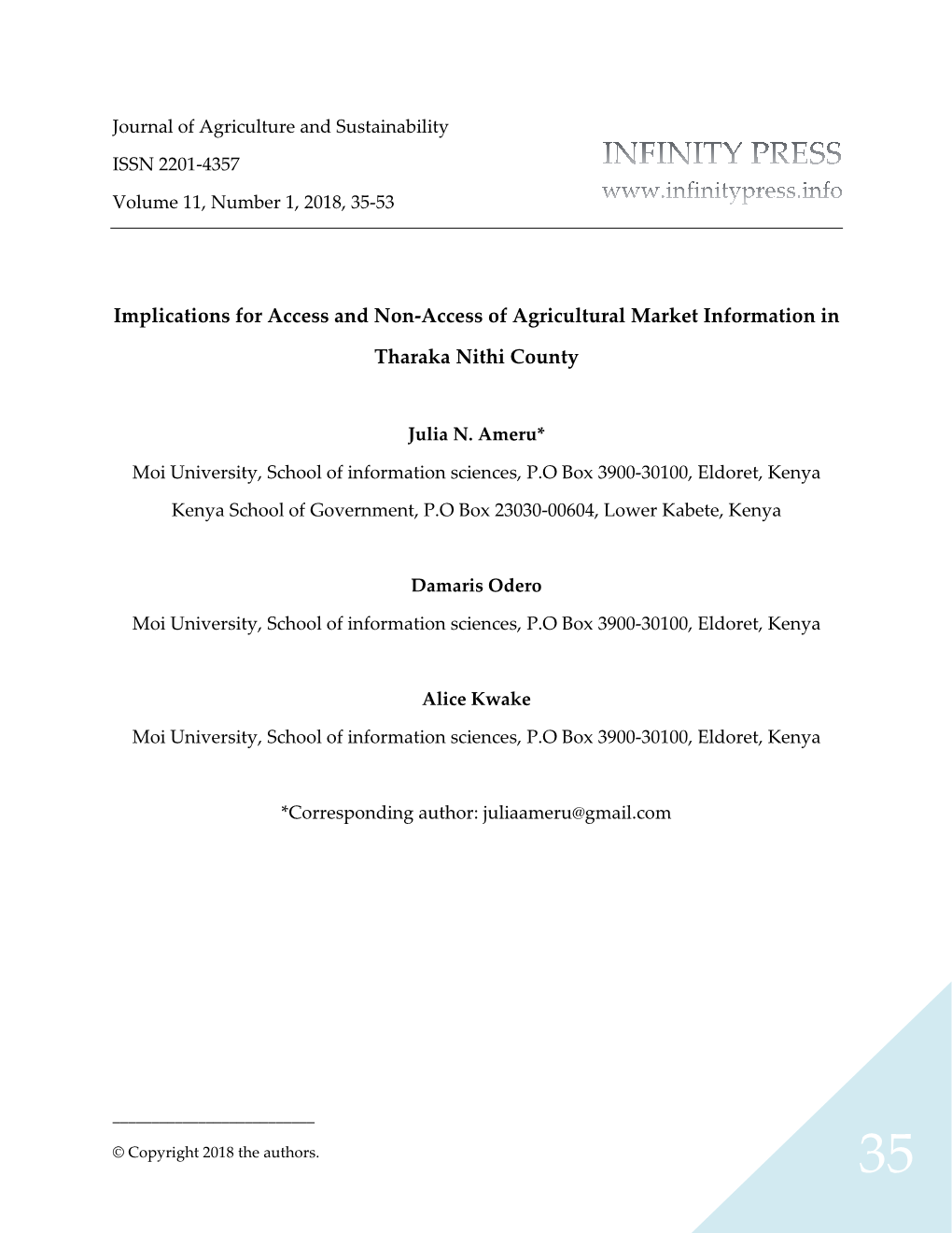 Implications for Access and Non-Access of Agricultural Market Information In