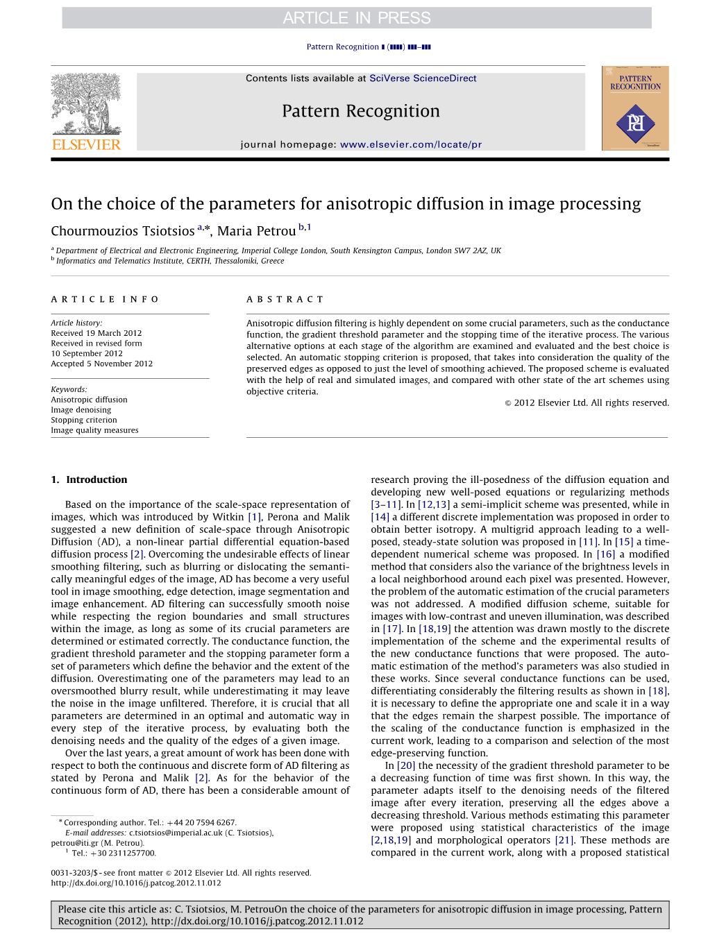 On the Choice of the Parameters for Anisotropic Diffusion in Image Processing