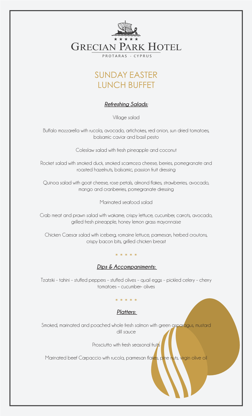 Grecian Park Easter Menu