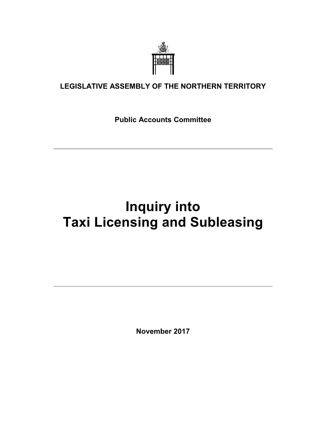 Inquiry Into Taxi Licensing and Subleasing