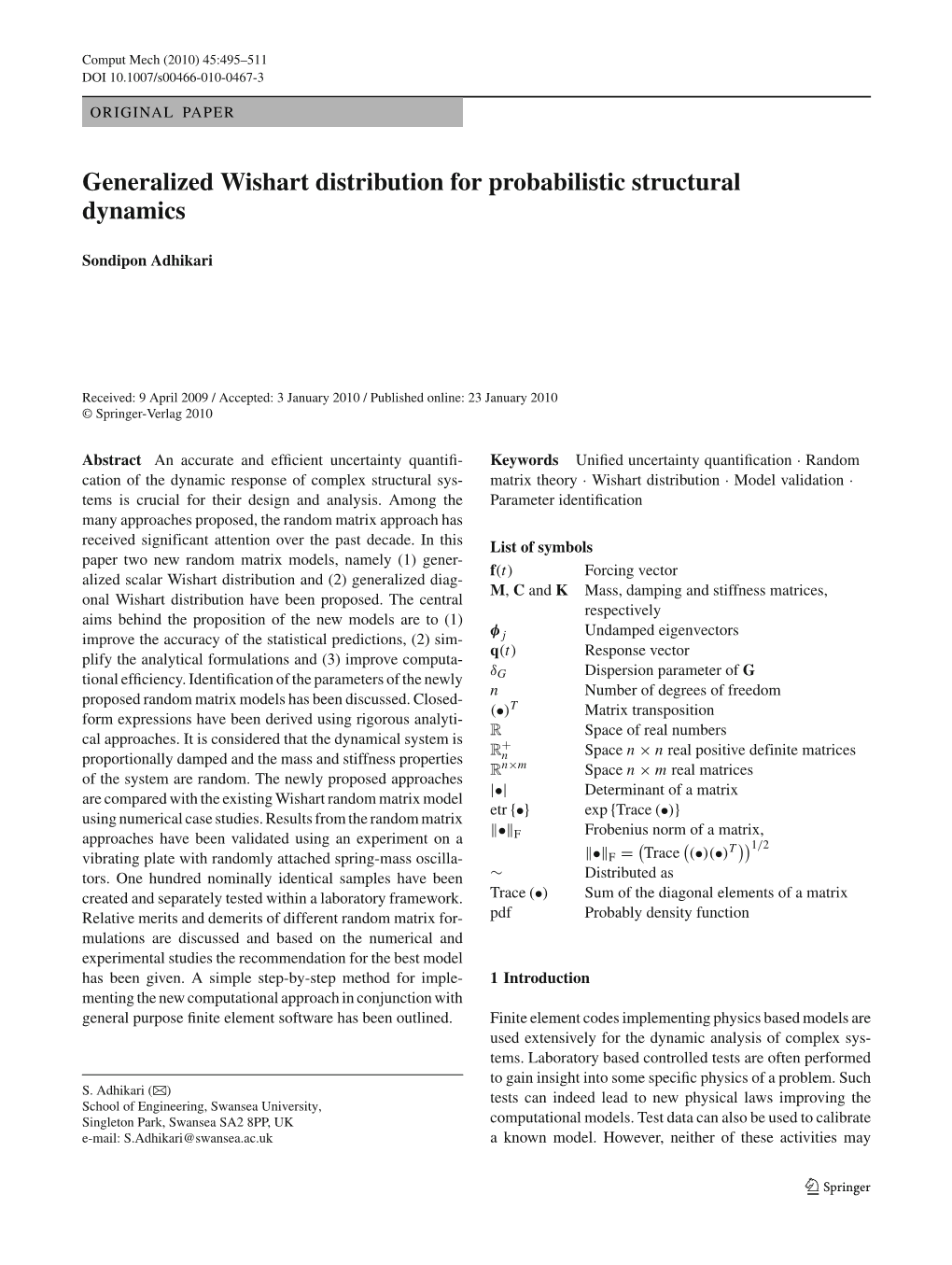 Generalized Wishart Distribution for Probabilistic Structural Dynamics