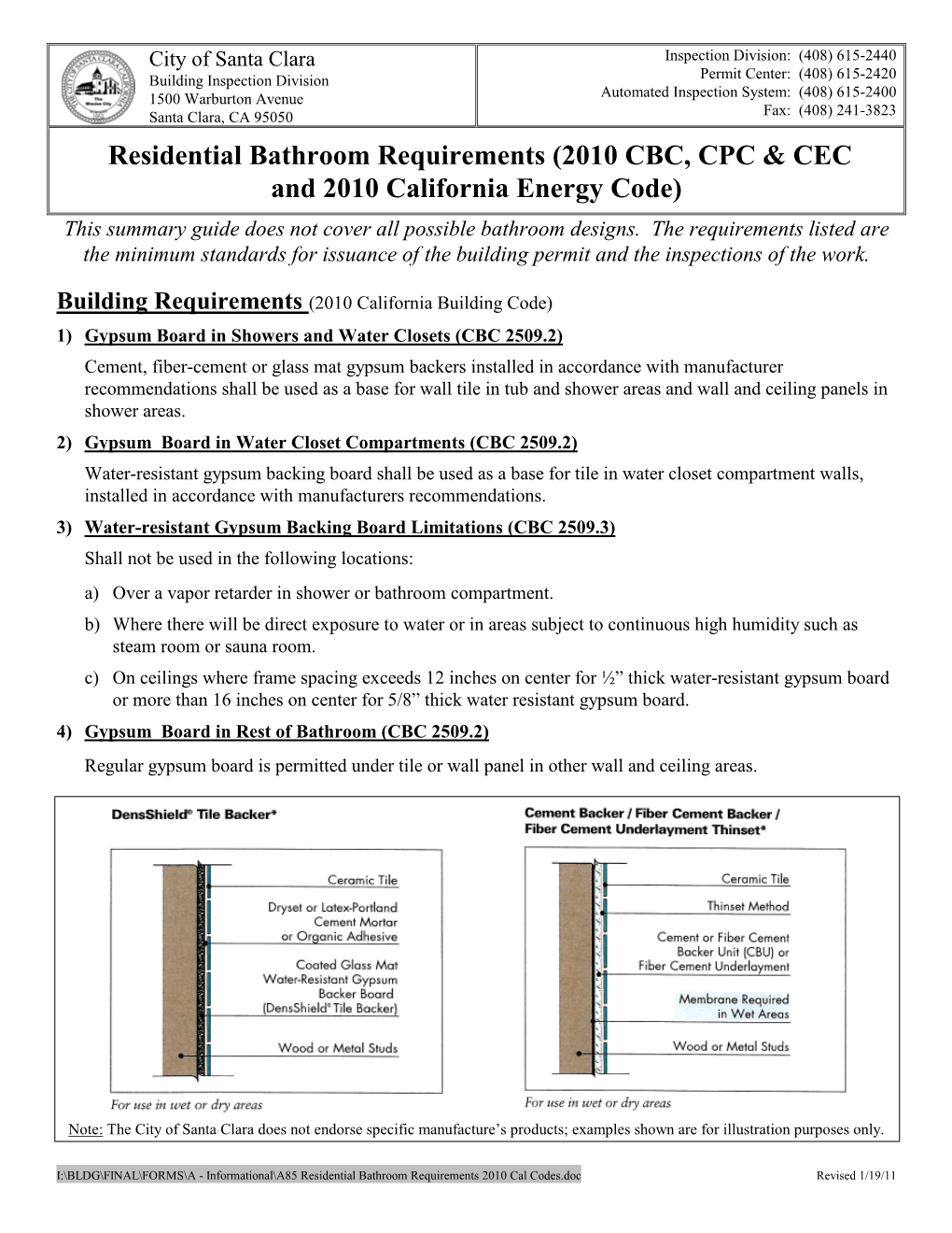 Residential Bathroom Requirements (2010 CBC, CPC &