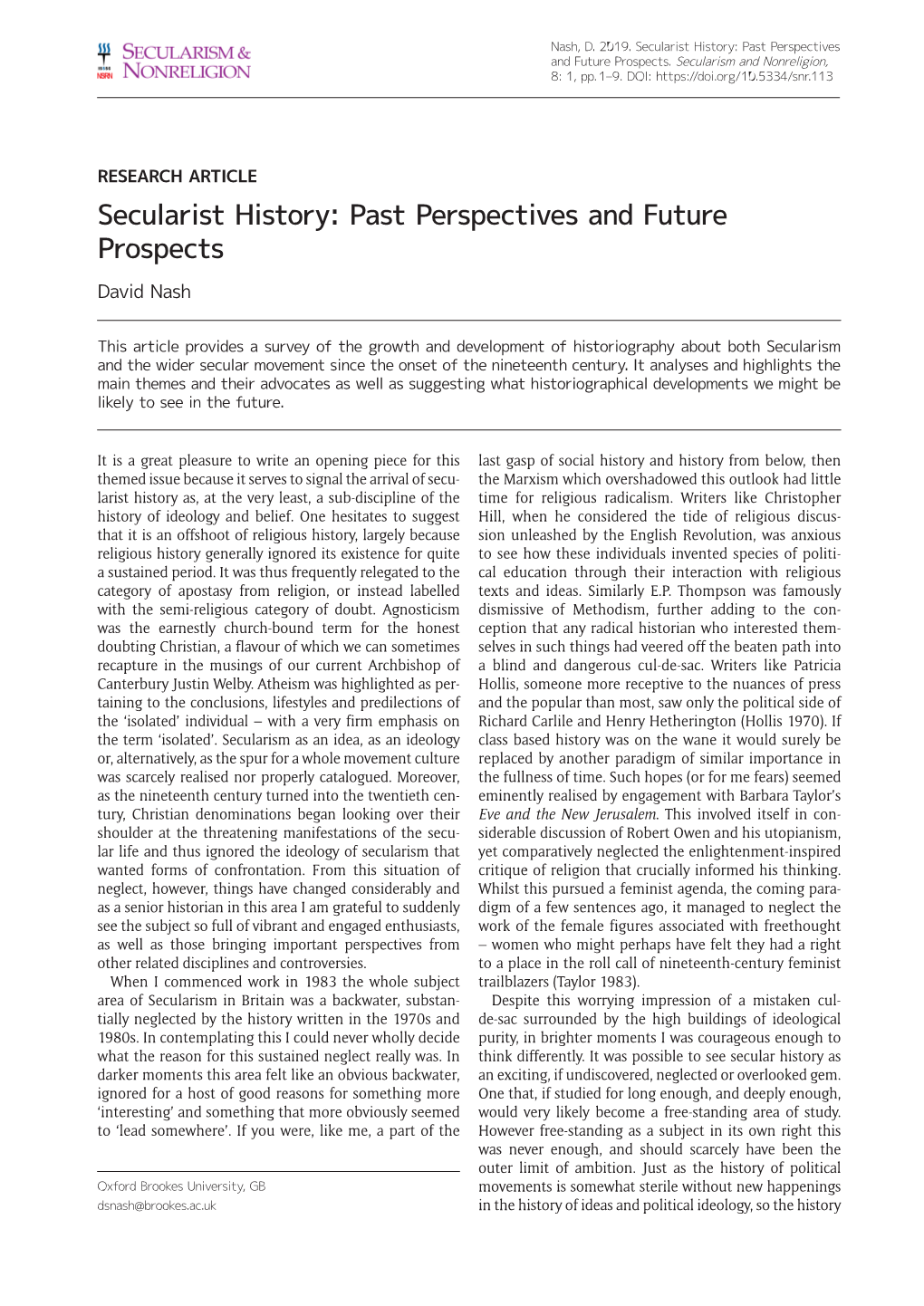 Secularist History: Past Perspectives and Future Prospects